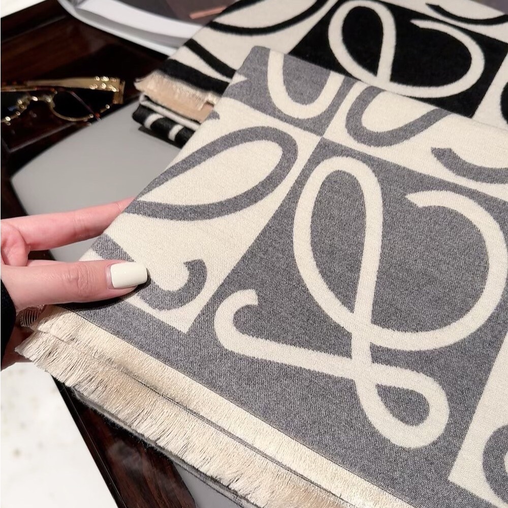 Loewe Cream and Gray Logo Jacquard Throw Blanket